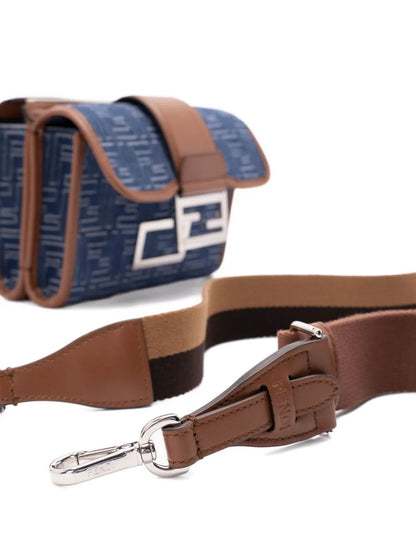 Fendi Men Denim-Effect Ff Jacquard And Leather Double Baguette Bag by Luosophy