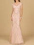 Beaded Fringe Illusion Dress with Cap Sleeves by Lara New York