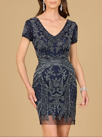 Cap Sleeve Beaded Cocktail Dress by Lara New York