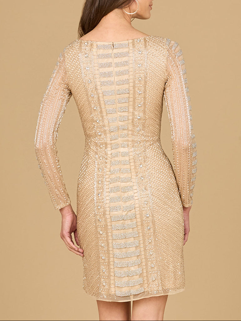 Long Sleeve, High Neck Cocktail Dress by Lara New York