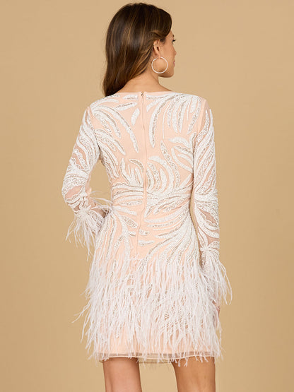 Beaded, Feather Cocktail Dress by Lara New York
