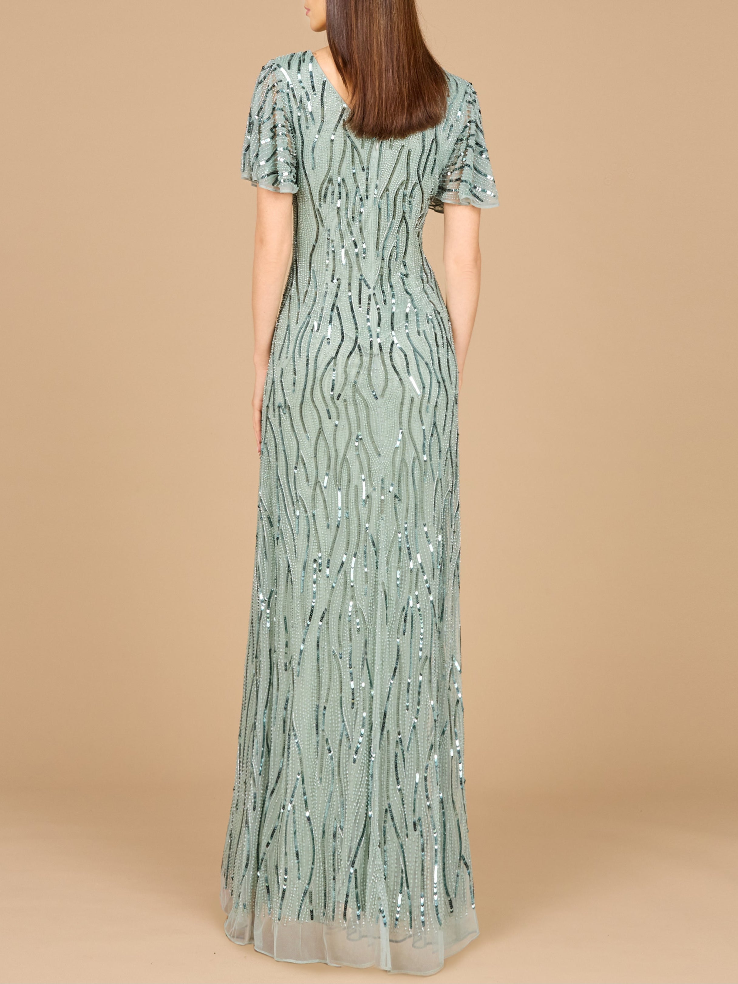 Beaded Gown With Cape Sleeves by Lara New York