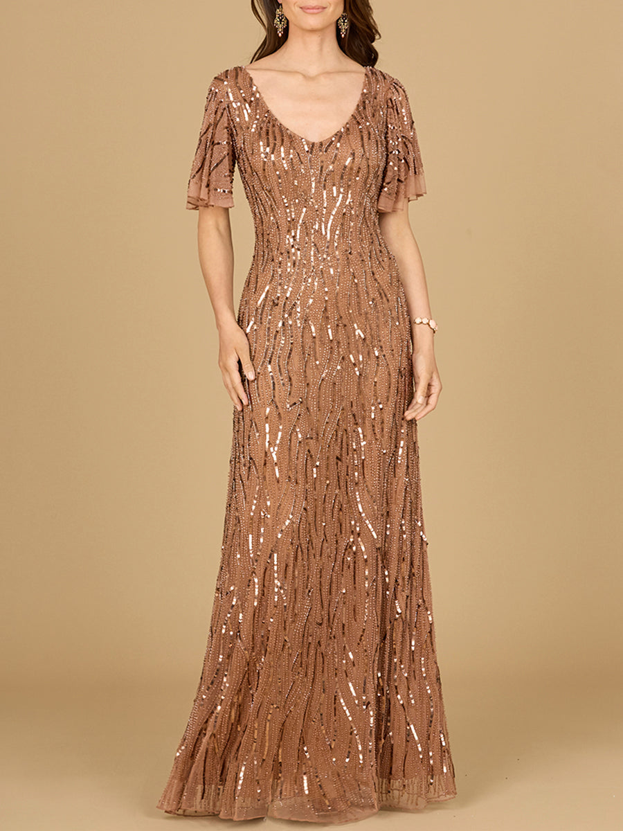 Beaded Gown With Cape Sleeves by Lara New York