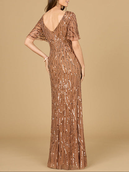 Beaded Gown With Cape Sleeves by Lara New York