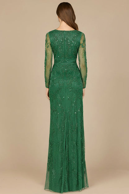 Elegant Long Sleeve Beaded Gown - OUTLET by Lara New York