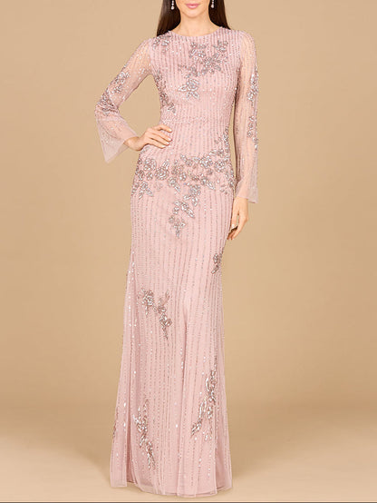 Long Sleeve, High Neck Beaded Gown - OUTLET by Lara New York