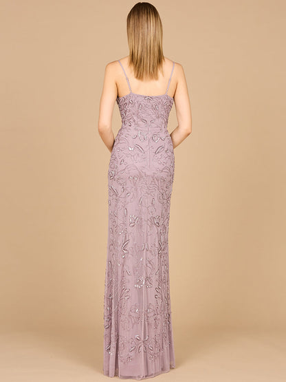 Embellished Gown with Slit And Spaghetti Straps - OUTLET by Lara New York