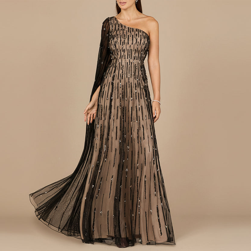 One Shoulder A-Line Gown by Lara New York