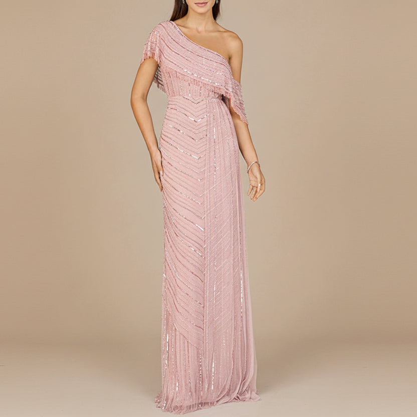 Off Shoulder Sheath Beaded Gown by Lara New York