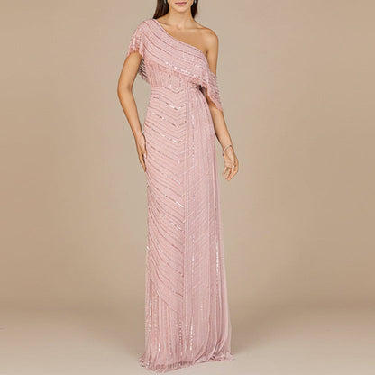 Off Shoulder Sheath Beaded Gown by Lara New York