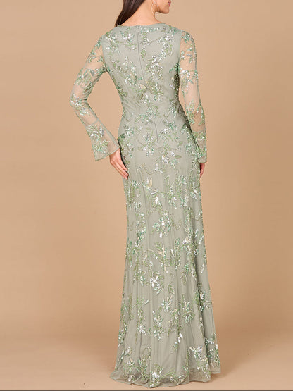 Beaded Dress with Sheer Long Sleeves by Lara New York