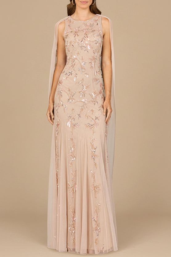 Mermaid Beaded Dress with Long Cape - OUTLET by Lara New York
