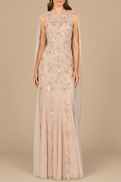 Mermaid Beaded Dress with Long Cape - OUTLET by Lara New York