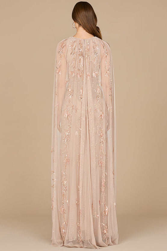 Mermaid Beaded Dress with Long Cape - OUTLET by Lara New York