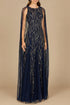Elegant Beaded Dress with Long Cape by Lara New York