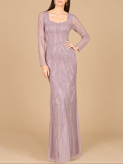 V Neck Beaded Long Sleeve Dress by Lara New York