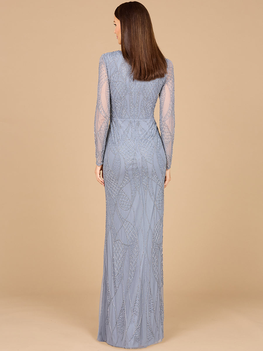 V Neck Beaded Long Sleeve Dress by Lara New York
