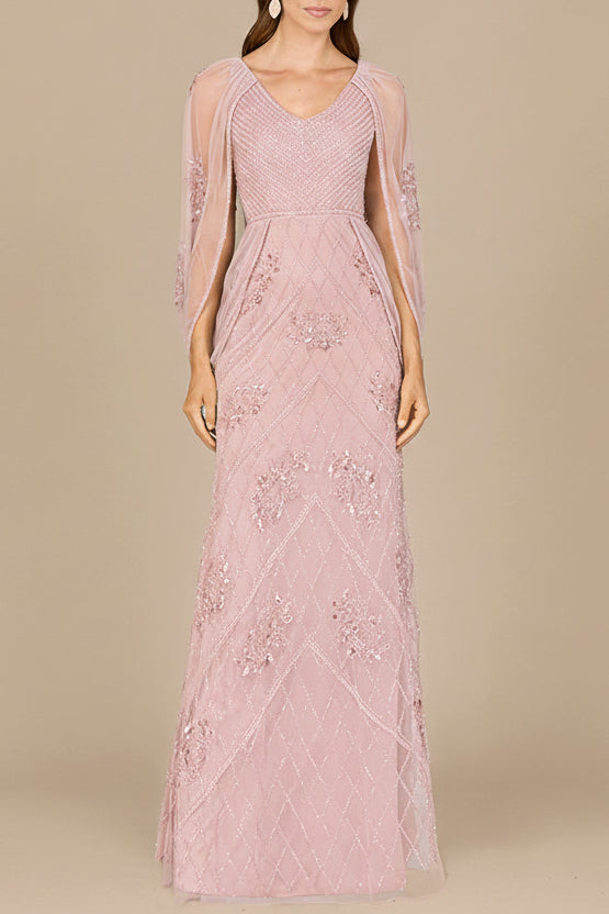 Beaded Cape Sleeve Dress by Lara New York
