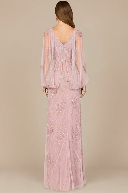 Beaded Cape Sleeve Dress by Lara New York