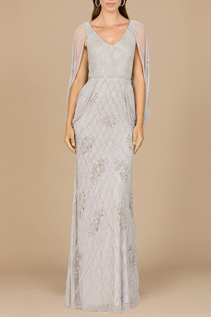 Beaded Cape Sleeve Dress by Lara New York