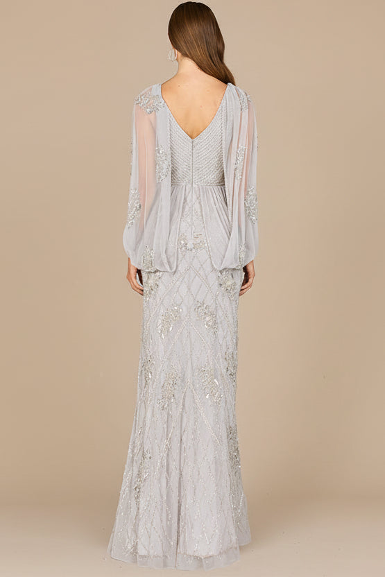 Beaded Cape Sleeve Dress by Lara New York