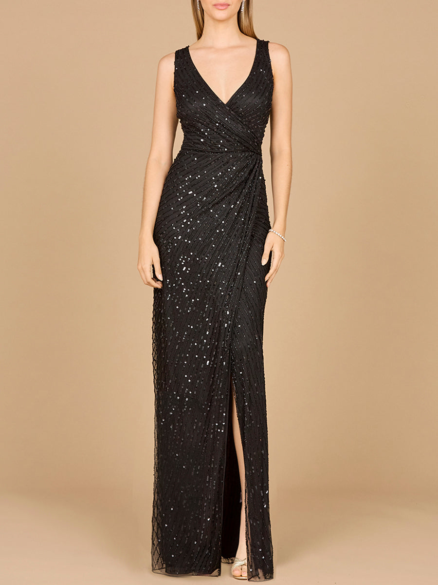 Beaded Black Gown with Slit by Lara New York