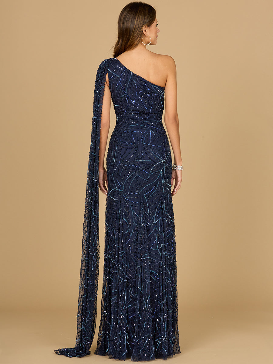 One Shoulder Cape Gown by Lara New York