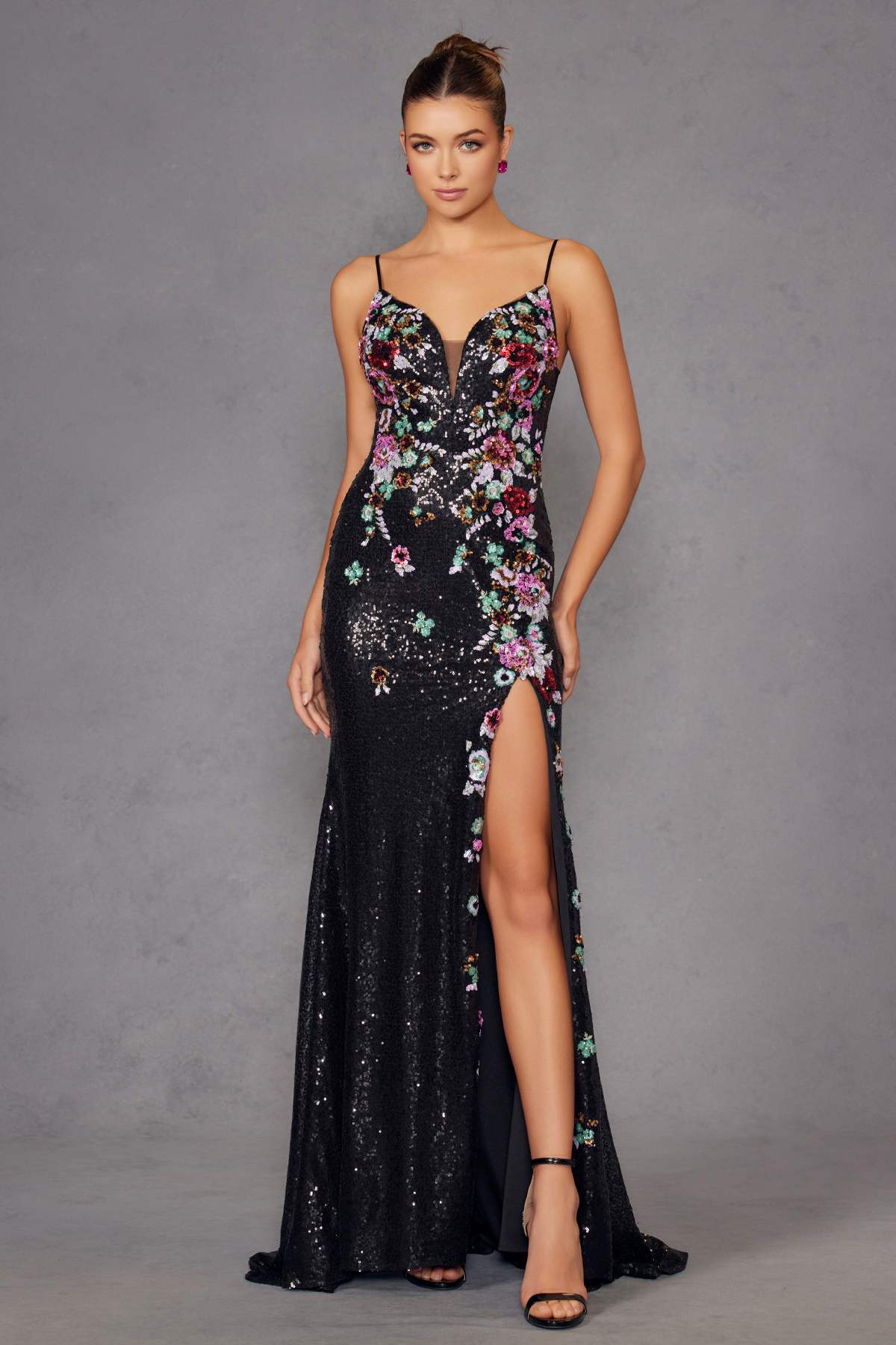 Juliet JT2909K Fitted Floral Embroidery and Sequin Prom Gown by DiscountDressShop