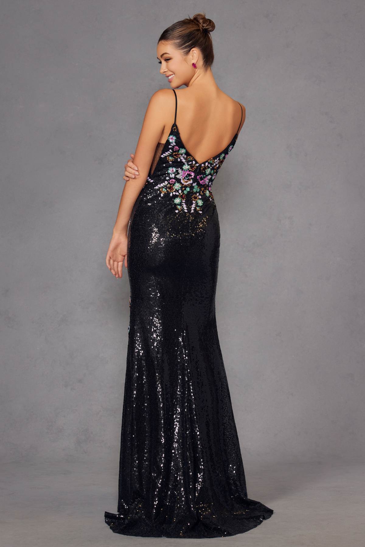 Juliet JT2909K Fitted Floral Embroidery and Sequin Prom Gown by DiscountDressShop