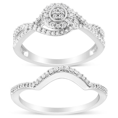 .925 Sterling Silver 1/6 Cttw Diamond Composite Halo and Split Shank Bridal Set Ring and Band (I-J Color, I3 Clarity) - Size 7 by Bids.com