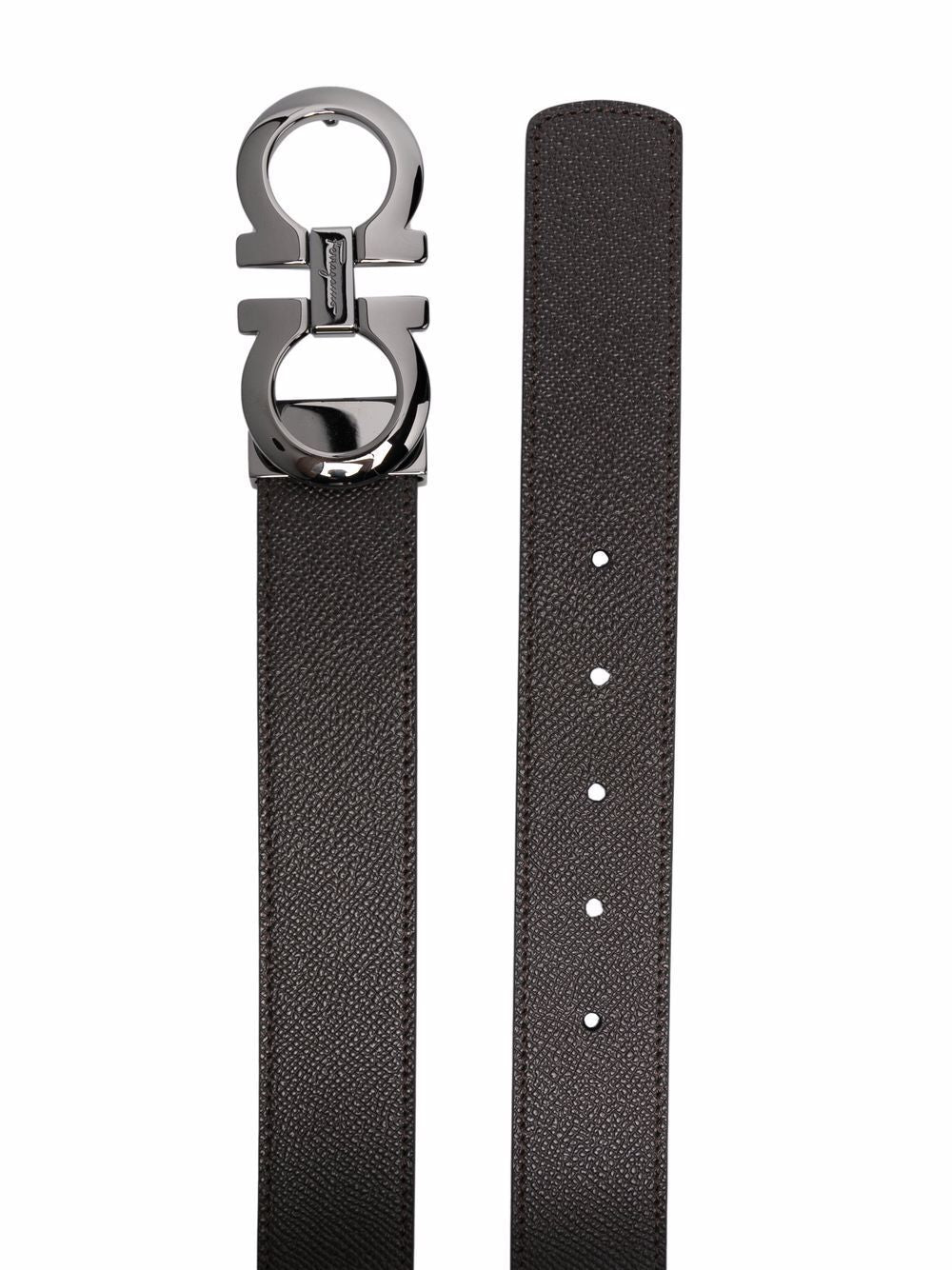 Ferragamo Men Hammered Leather Reversible Gancini Belt by Luosophy