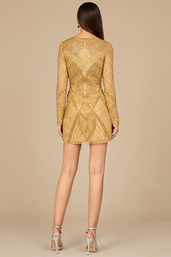 Long Sleeve Beaded Cocktail Dress by Lara New York