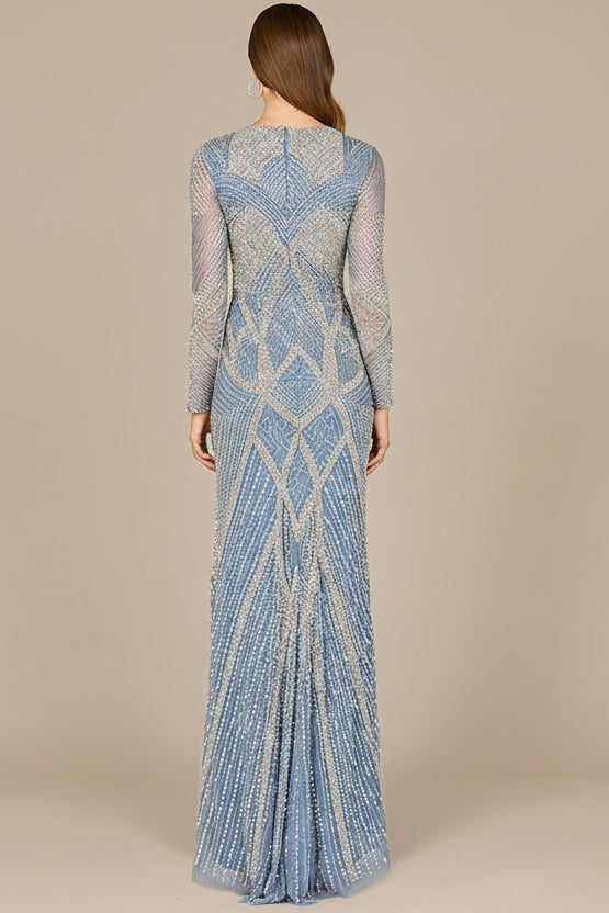 V Neck Beaded Long Sleeve Dress by Lara New York
