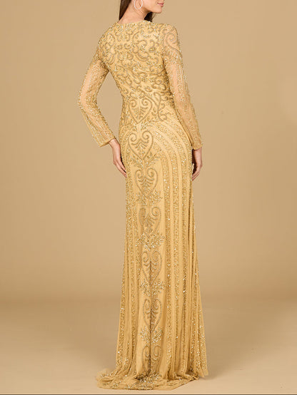 V Neck Beaded Long Sleeve Dress by Lara New York