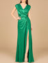 V-Neck Metallic Dress with Slit - OUTLET by Lara New York
