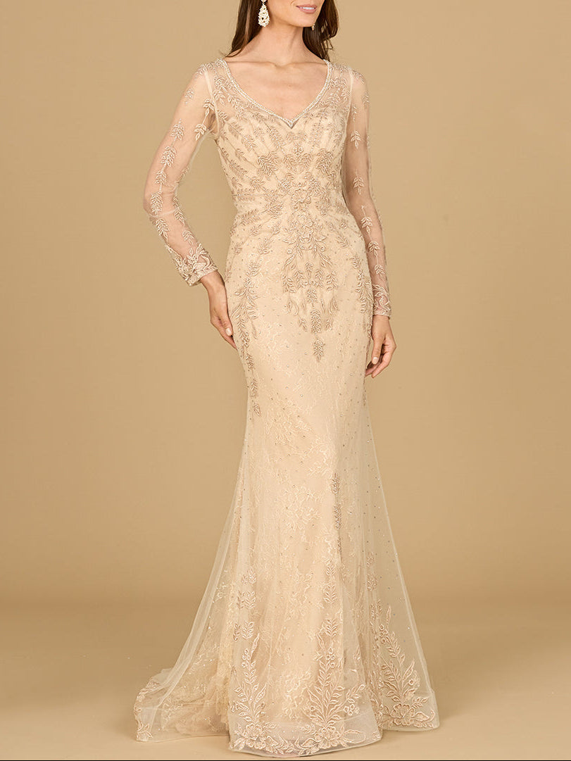 Long Sleeve Lace Mermaid Gown by Lara New York