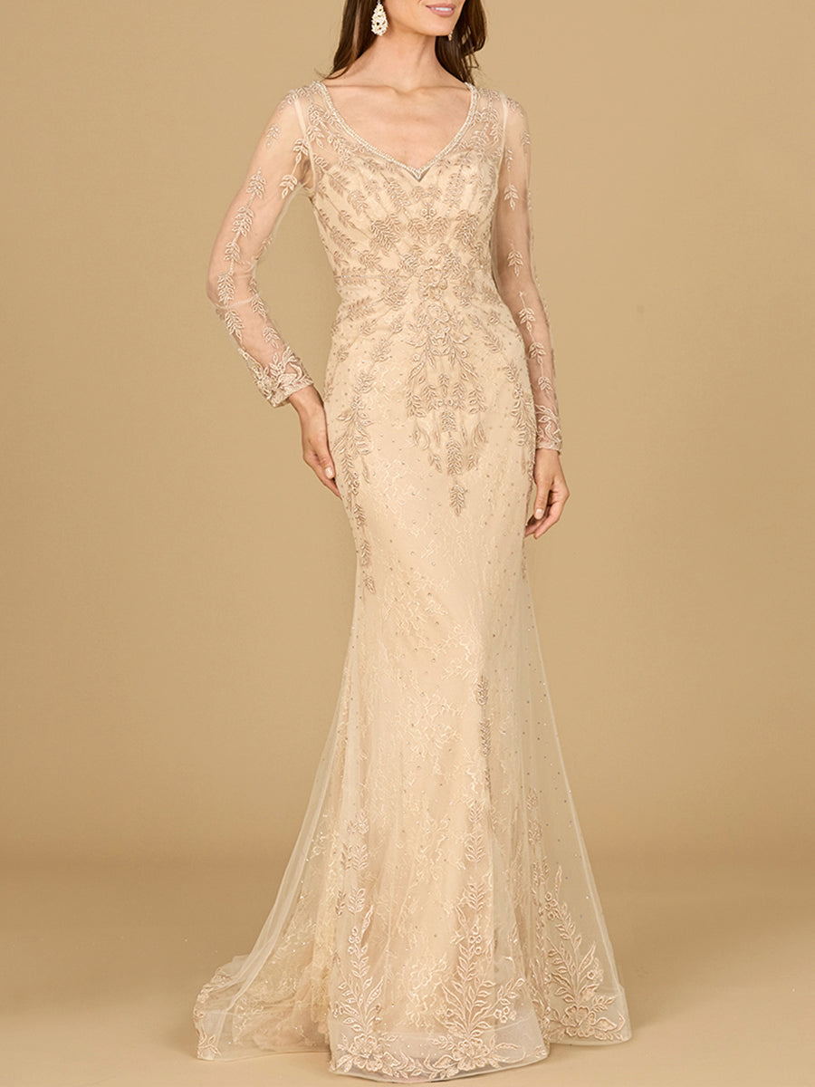 Long Sleeve Lace Mermaid Gown by Lara New York