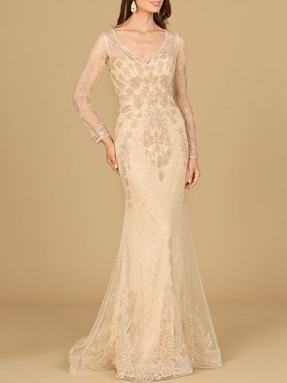 Long Sleeve Lace Mermaid Gown by Lara New York