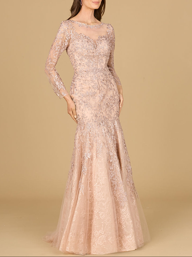 Long Sleeve, Mermaid Lace Gown by Lara New York