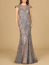 Sheath Lace Gown with Cap Sleeves by Lara New York