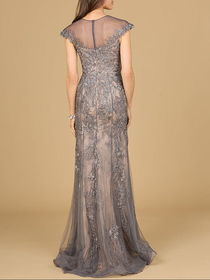 Sheath Lace Gown with Cap Sleeves by Lara New York