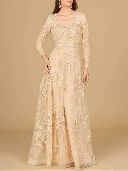 Lace Ballgown with Long Sleeves by Lara New York