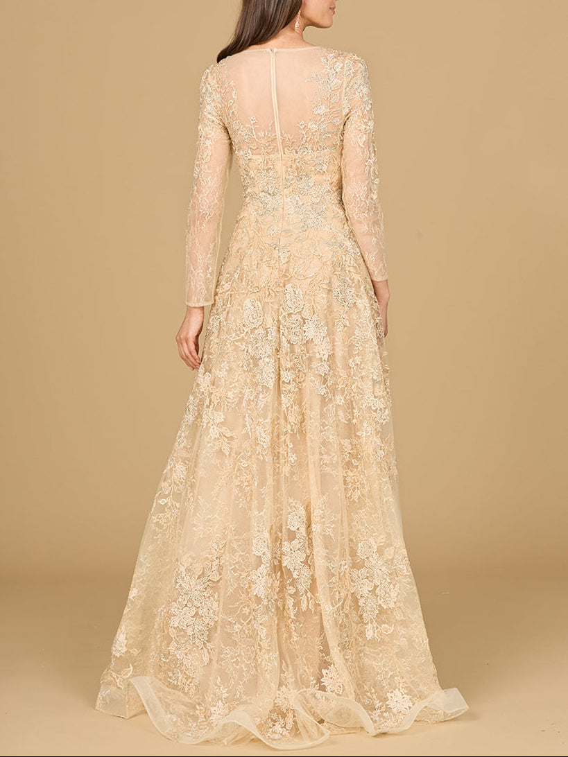 Lace Ballgown with Long Sleeves by Lara New York
