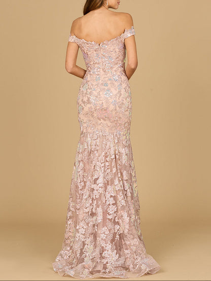 Off Shoulder Mermaid Beaded Gown by Lara New York