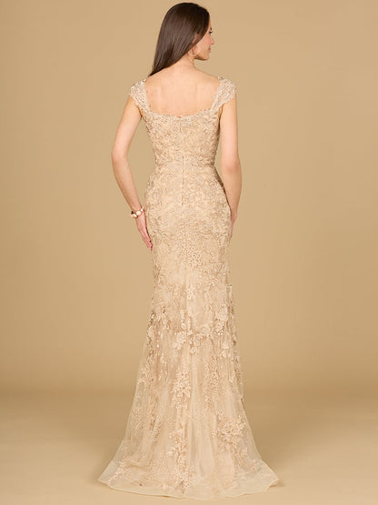 Mermaid Lace Gown with Cap Sleeves by Lara New York