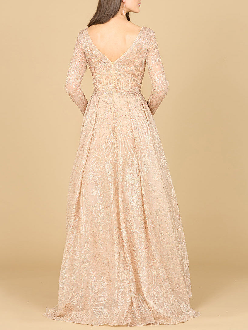 Long Sleeve, A-line Gown with a V-Neckline by Lara New York