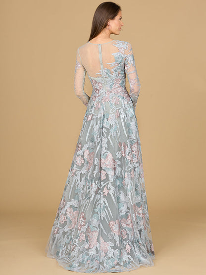 Illusion Neck, Long Sleeve Ballgown by Lara New York