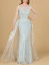 Long Sleeve Lace Gown with Tulle Overskirt by Lara New York