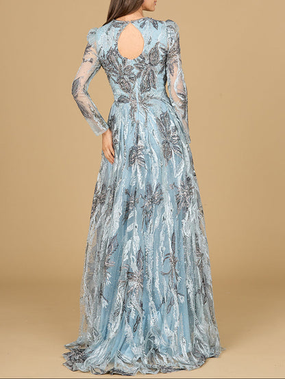 Long Sleeve V-Neck A-Line Gown by Lara New York