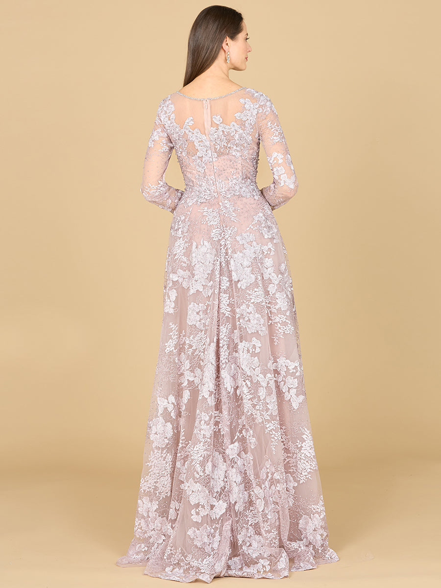 Long Sleeve, Illusion Neck Gown by Lara New York
